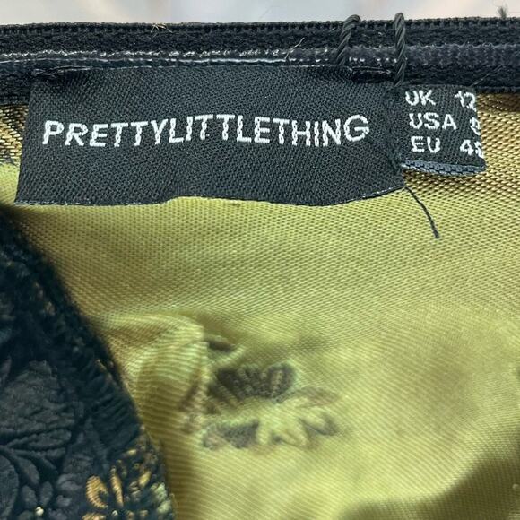 NWT Pretty Little Thing Black Floral Bardot Bodycon Mini Dress US 8 UK 12 - Picture 8 of 8